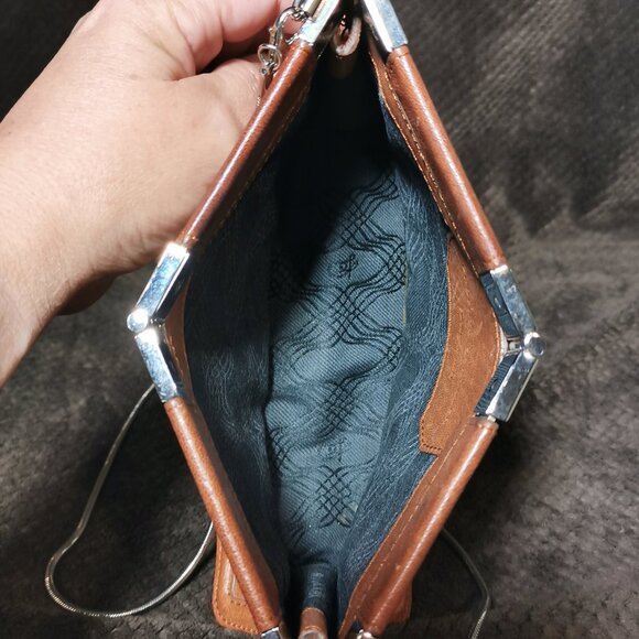 Unique Cognac/Silver Hinged Crossbody EUC #242 - Picture 6 of 10